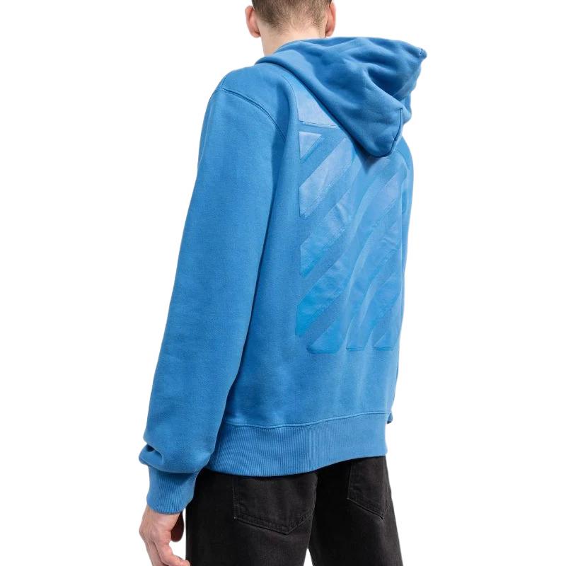 Men's Off-White FW22 Solid Color Back Stripe Printing Hooded Long Sleeves Version Blue OMBB097F22FLE0034545