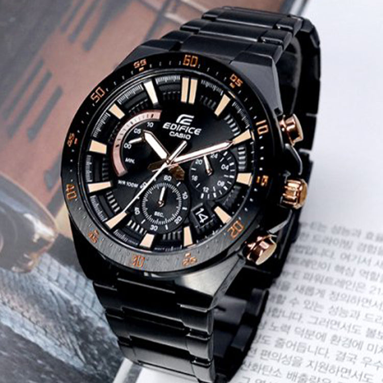 CASIO Quartz EDIFICE Stainless Steel Strap Mens BlackGold Analog EFR-563DC-1A