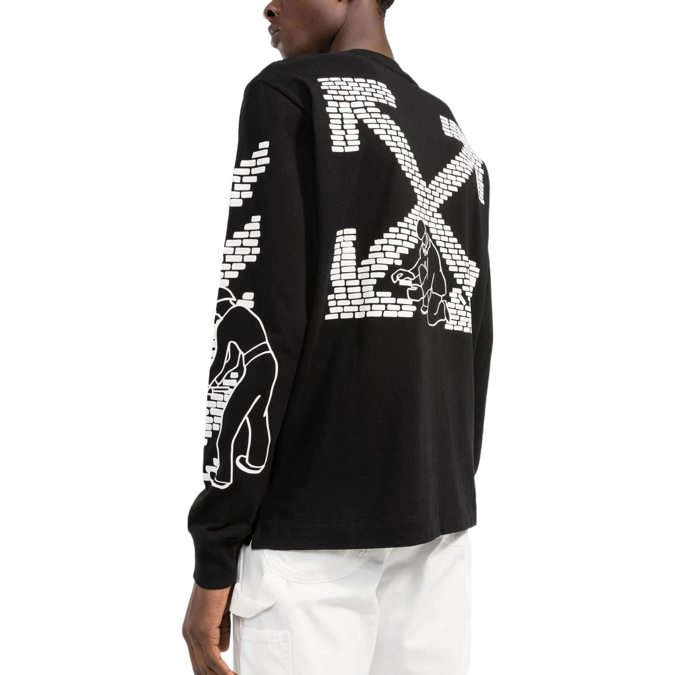 Men's Off-White FW22 Logo Printing Round Neck Long Sleeves Black T-Shirt OMAB064F22JER0051001