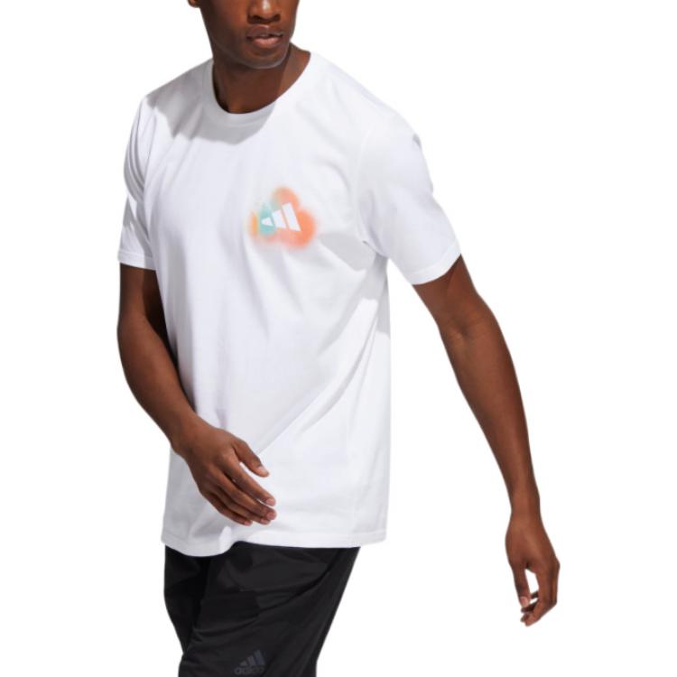 adidas Multi-Color Logo Printing Round Neck Short Sleeve White IC8107