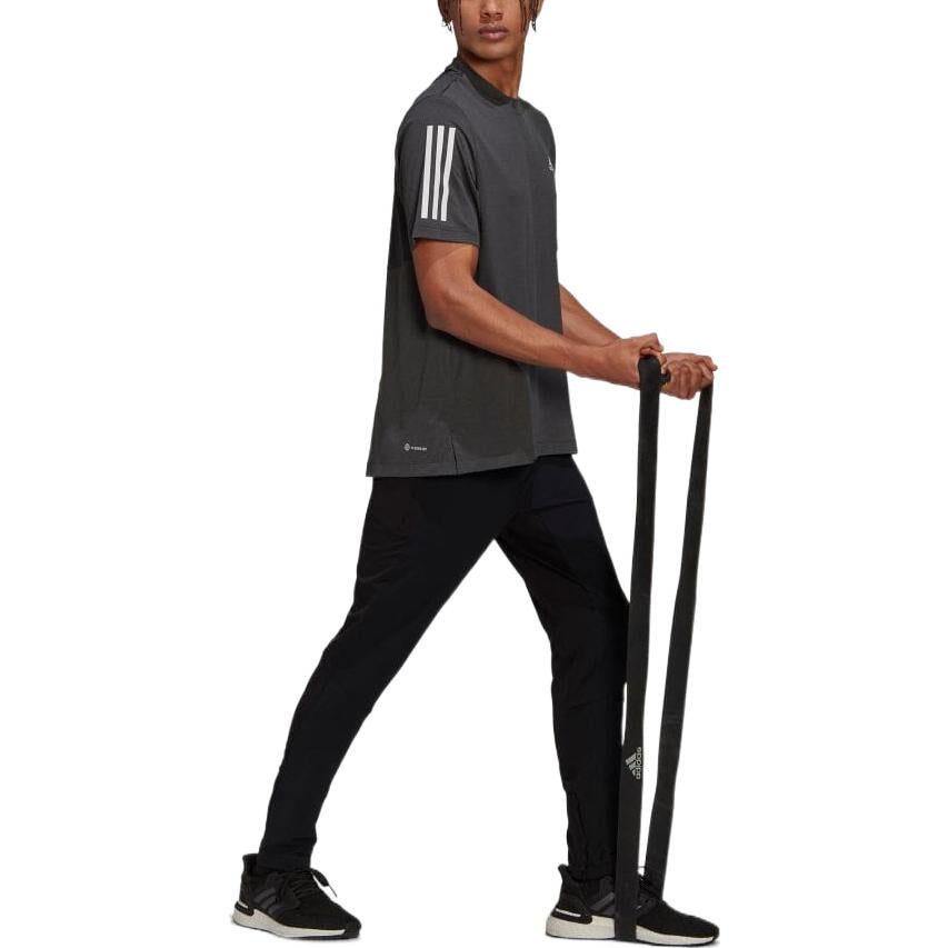 Men's adidas Alphabet Logo Stripe Printing Round Neck Pullover Short Sleeve Gray T-Shirt HD3550