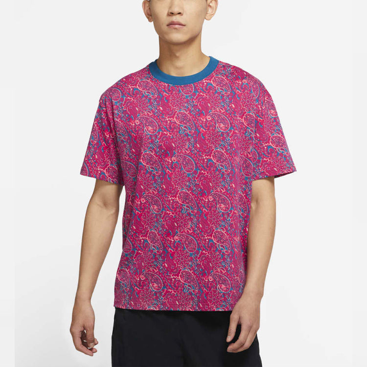 Men's Nike Curved Teardrop Printing Cotton Short Sleeve Red T-Shirt DN7304-662