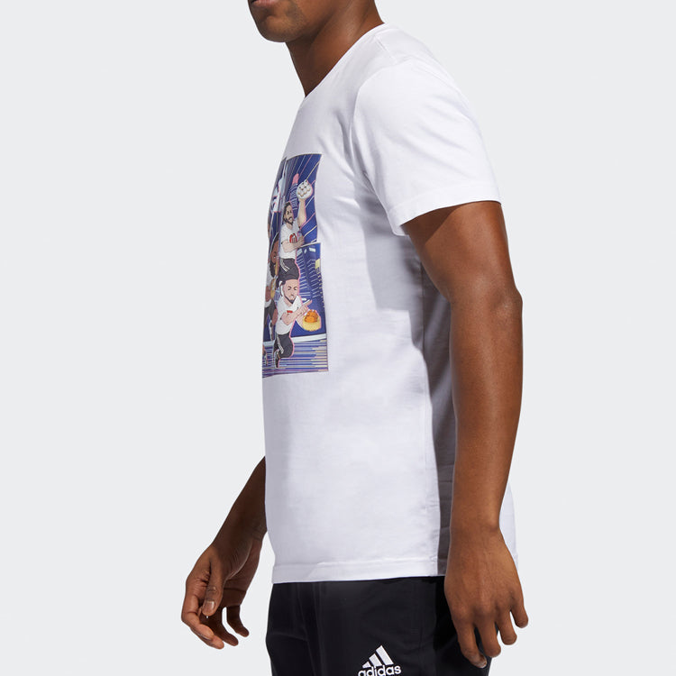 adidas Basketball Cartoon Printing Short Sleeve White GE1057
