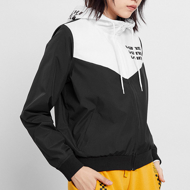 (WMNS) Vans Alphabet Logo Printing Splicing hooded Windproof Jacket Black VN0A47V8BLK