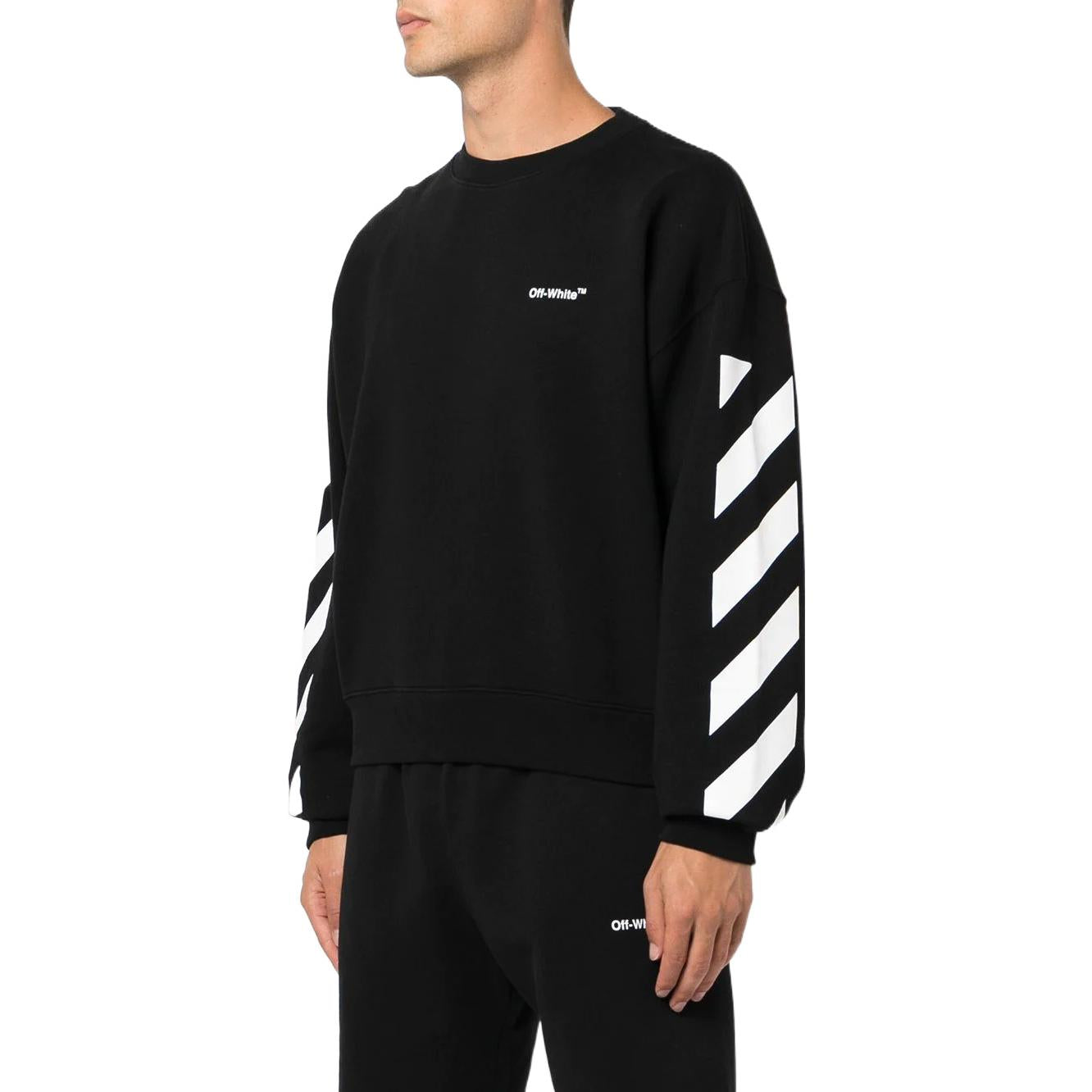 Men's Off-White FW22 Stripe Logo Printing Round Neck Long Sleeves Loose Fit Autumn Black OMBA058C99FLE0011001