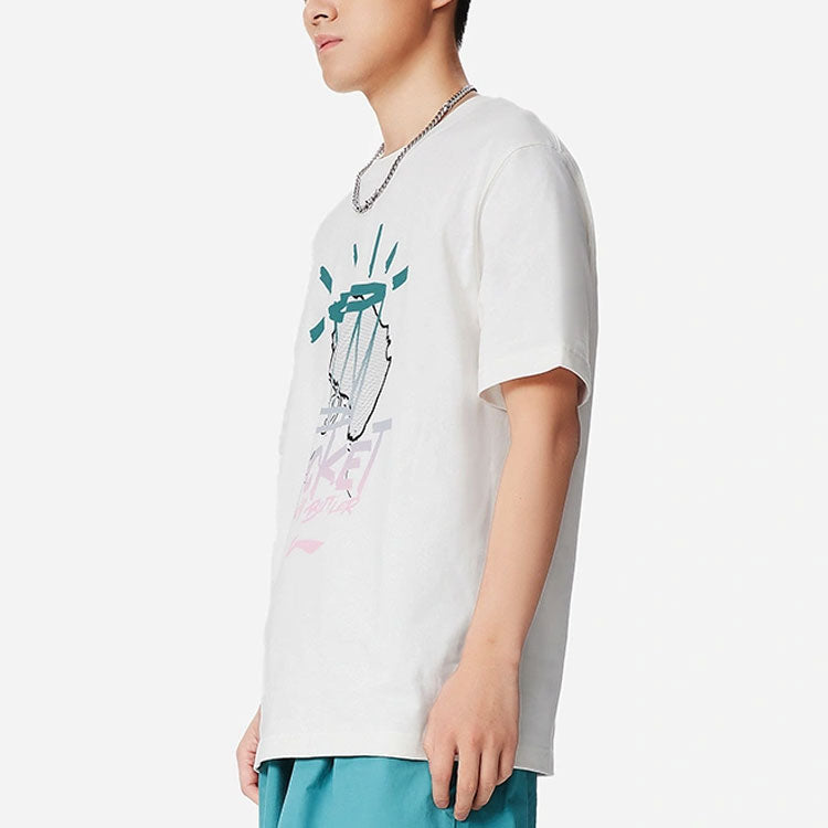 Li-Ning Sports Basketball Series Basketball Portrait Printing Round Neck Short Sleeve 'White' AHSS023-2