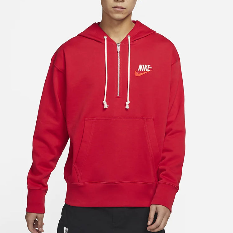 Men's Nike Embroidered Logo Half Zipper Hooded Knit Pullover Red DM5280-657