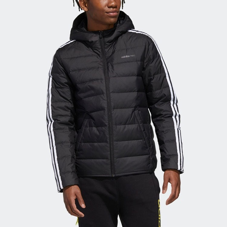 adidas neo Windproof Stay Warm Casual hooded Zipper Down Jacket Black GJ8784