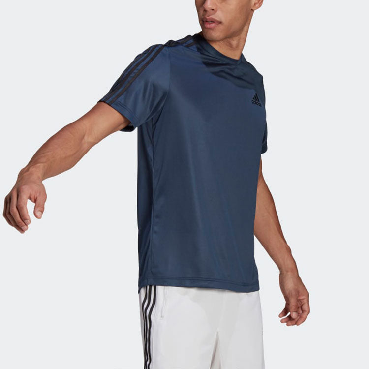 adidas M 3S T Stripe Training Sports Short Sleeve Navy Blue GM2106