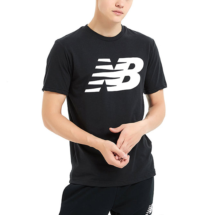 New Balance Knit Breathable Athleisure Casual Sports LOGO Printing Short Sleeve Black MT91923-BK