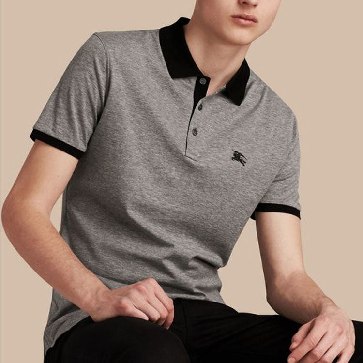 Men's Burberry Embroidered Logo Casual Short Sleeve Polo Shirt Gray 40154901