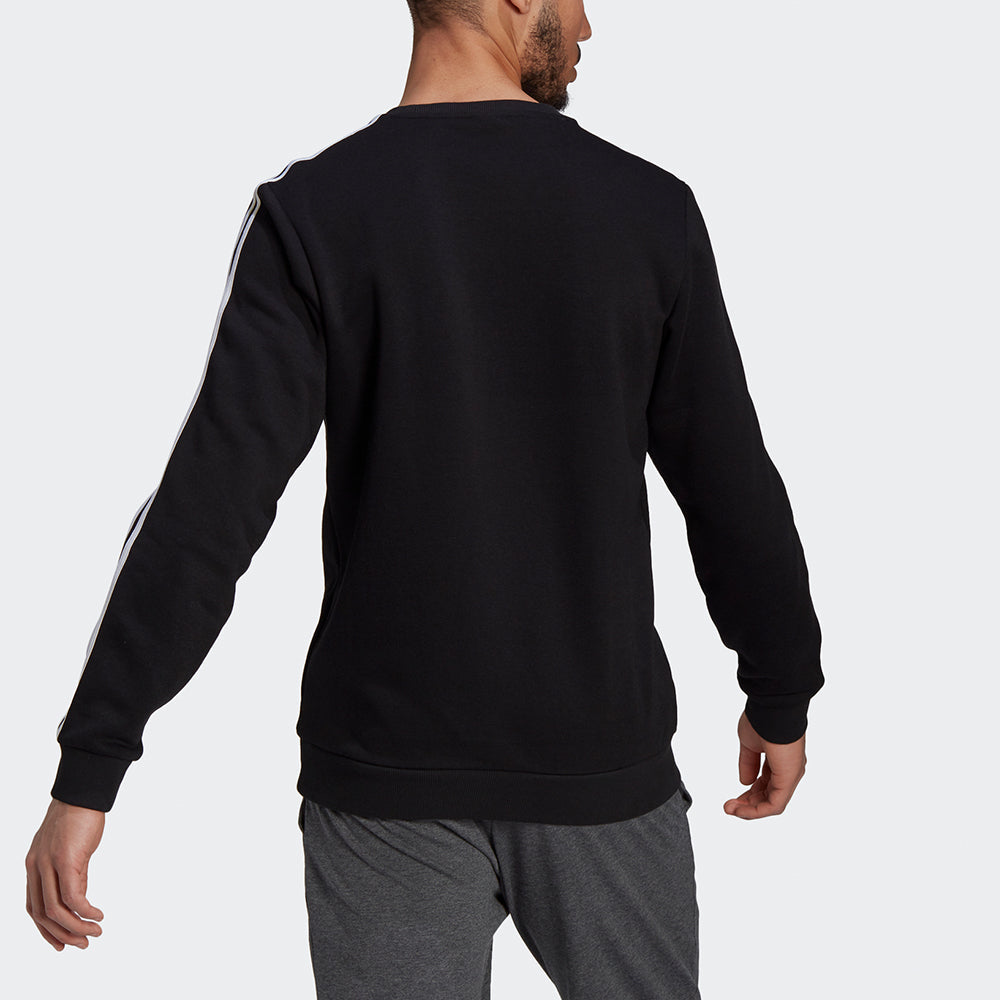 Men's adidas 3S Fl Swt Stripe Sports Round Neck Pullover Black GK9106