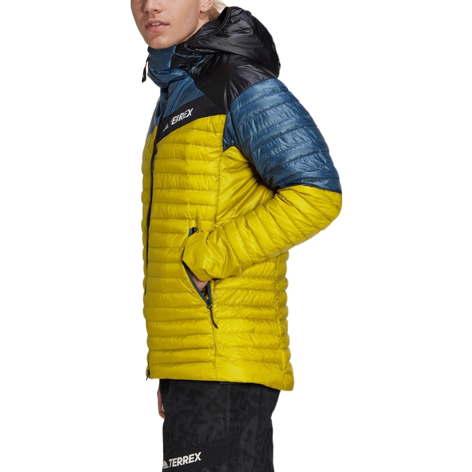 Men's adidas Terrex Tr Colorblock Design Brand Logo Printing Zipper Hooded Down Jacket Colorblock HF8847
