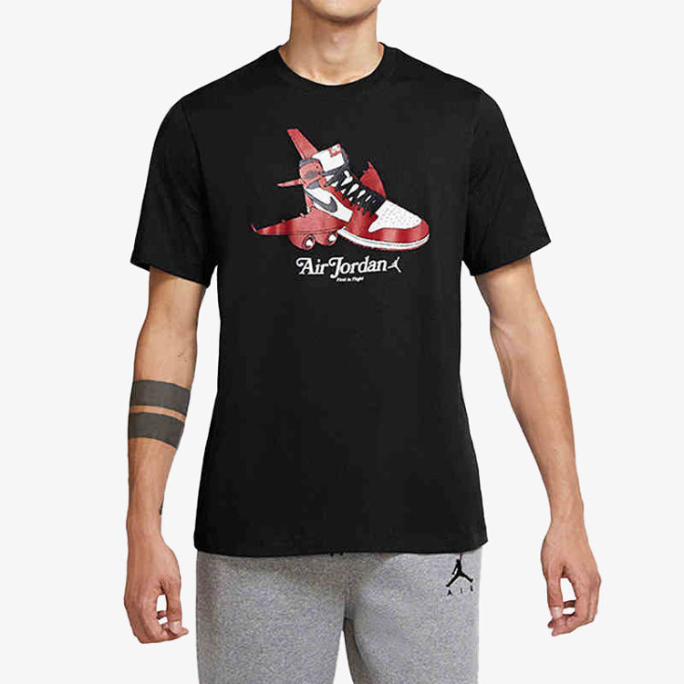 Men's Air Jordan Logo Pattern Printing Basketball Training Sports Short Sleeve Black T-Shirt DN1443-010