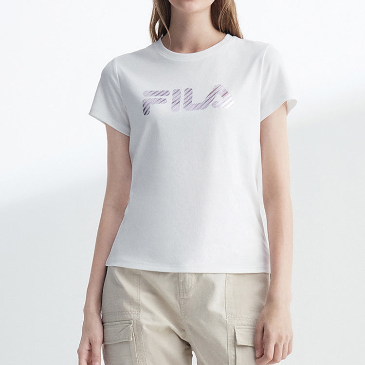 (WMNS) FILA Stripe Logo Printing Short Sleeve White F11W028104F-WT