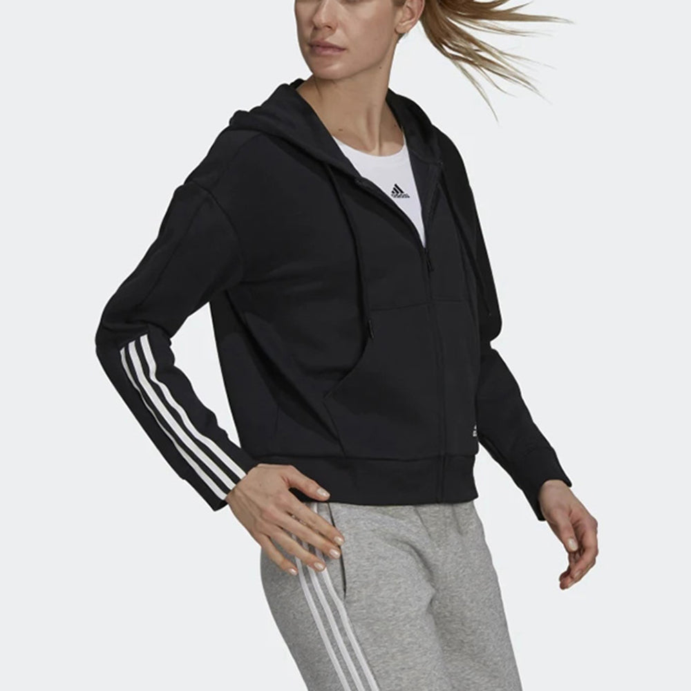 (WMNS) adidas Essentials Loose-Cut 3-Stripes Full-Zip Hoodie Asia Sizing 'Black' GS1380