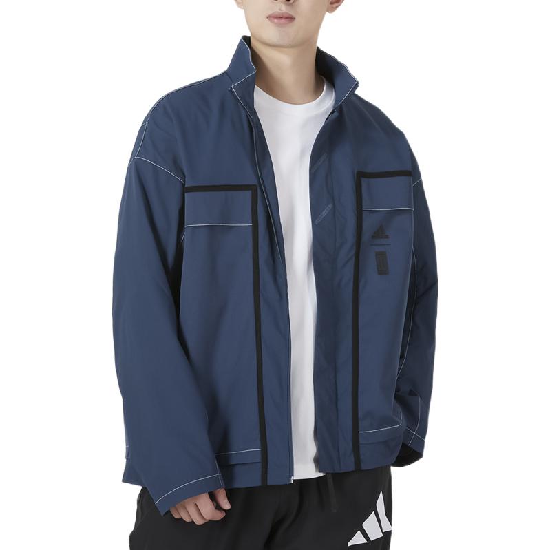 adidas Loose Casual Splicing Windproof Stand Collar Jacket Blue HM7471