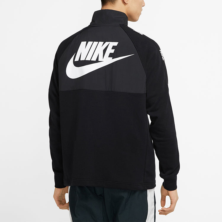 Nike Sportswear Hybrid Fleece Lined Large Logo Zipper Cardigan Splicing Pullover Black CJ4419-010