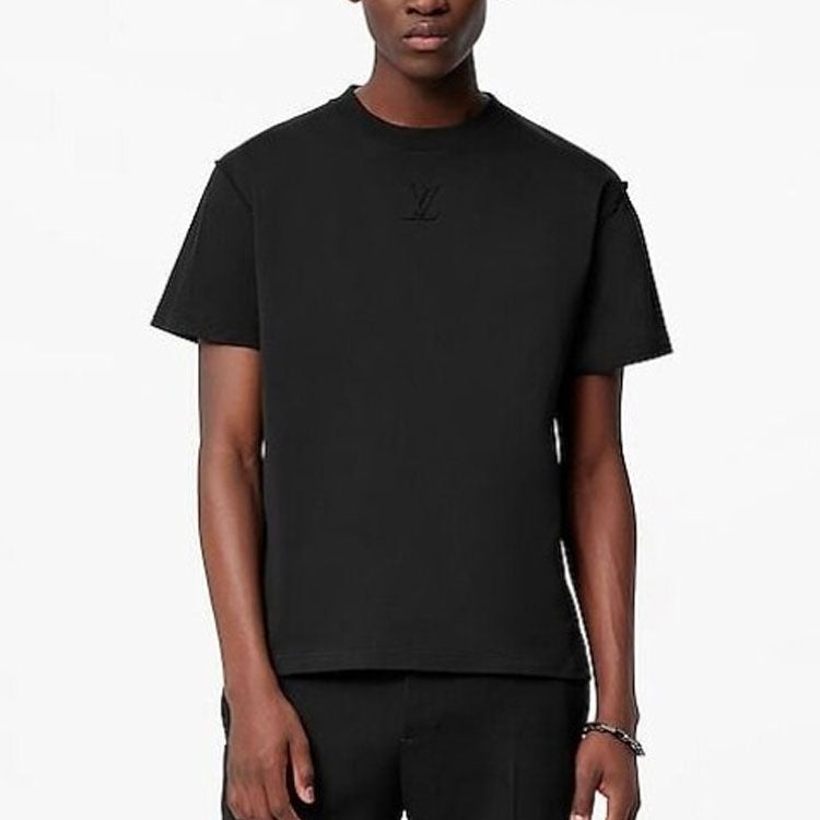Men's LOUIS VUITTON Logo Solid Color Short Sleeve Black T-Shirt 1A96WN