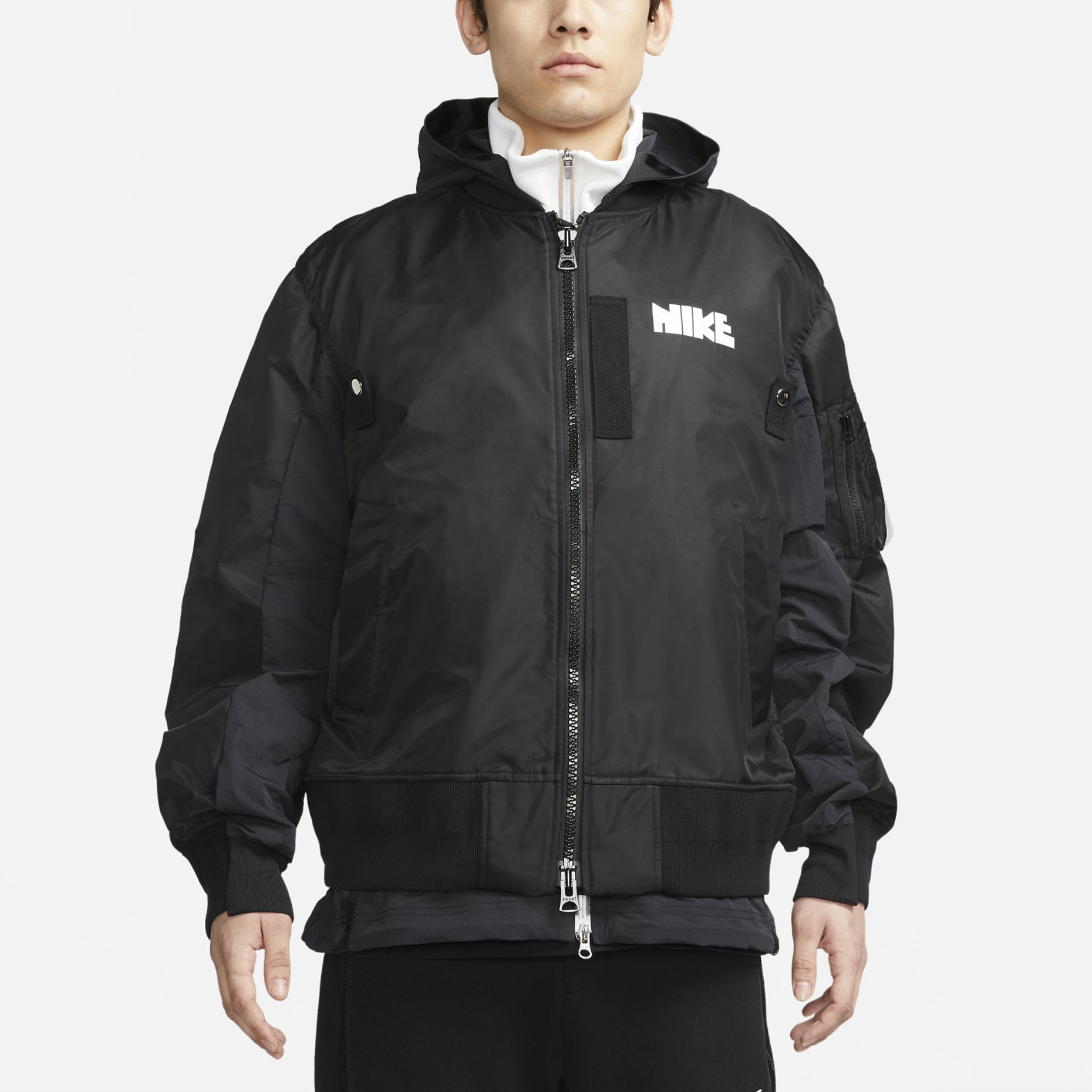 Nike x sacai Double Layer Contrasting Hooded Jacket Asia Sizing 'Black' CZ4697-010