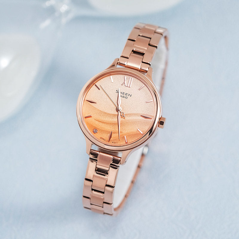 CASIO SEAWAVE Subject Fashion 3d Minimalistic Watch Sapphire Crystal Gradient Pink SHE-4550PG-4AUPR