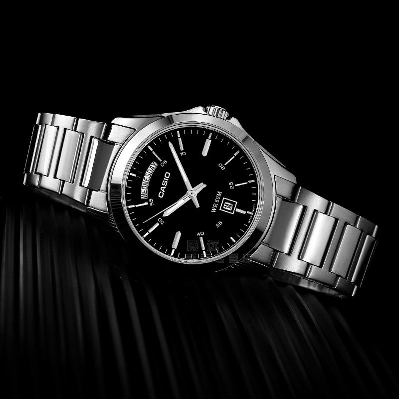 CASIO Waterproof Stainless Steel Strap Quartz Mens Black Analog MTP-1370D-1A1