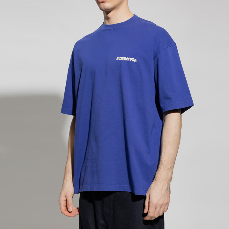 Balenciaga Logo T-Shirt Medium Fit 'Indigo' 612966TLVB34388