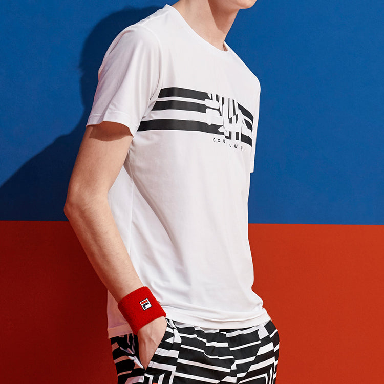 FILA Stripe Contrasting Colors logo Printing Short Sleeve White A11M023107F-WT