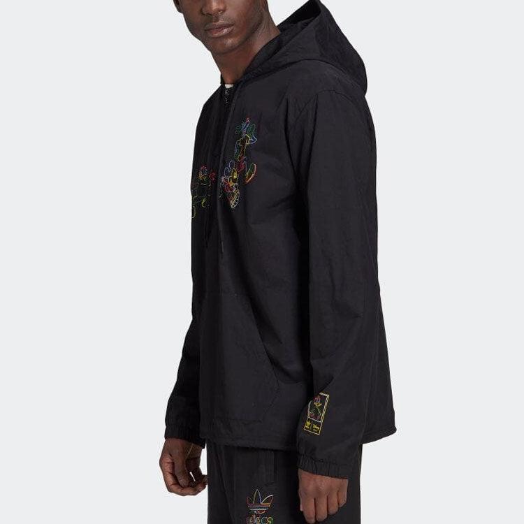 adidas originals x Disney Crossover Half Zipper Pullover Large Logo Cartoon animal Pattern Long Sleeves Jacket Black HF4929