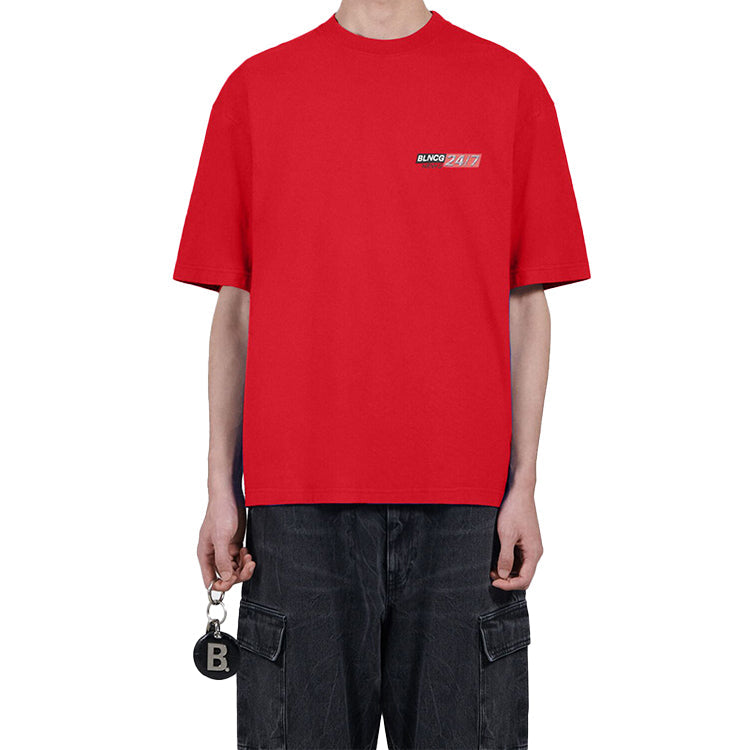Men's Balenciaga Large Logo Retro Short Sleeve Red 612966TIVG56540