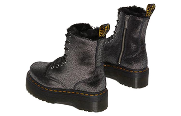 (WMNS) Dr. Martens Jadon Faux Fur-Lined Metallic Leather Platform Boots 'Black' 27955012