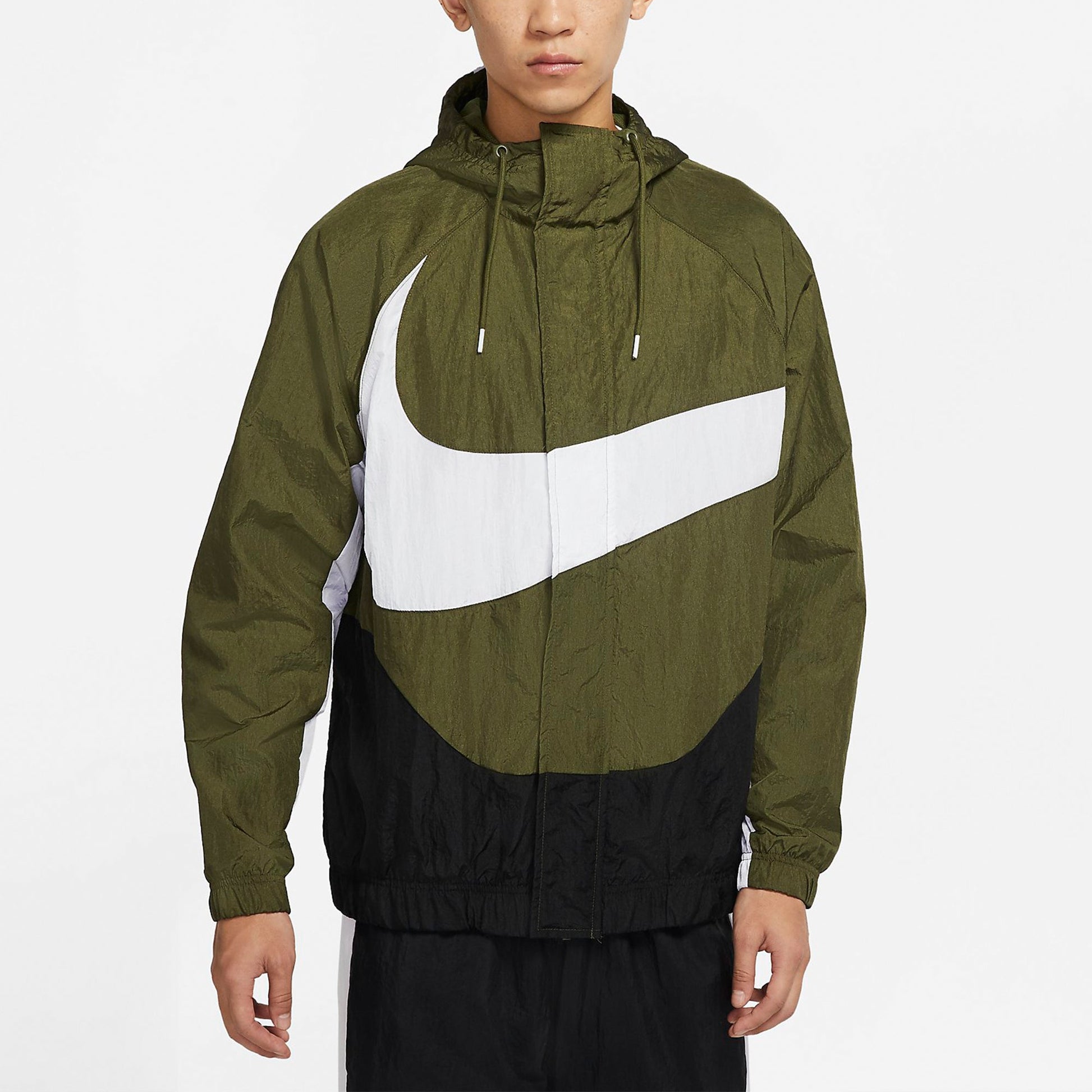 Men's Nike Sportswear Swoosh Large Logo Printing Hooded Woven Jacket Autumn Olive Green DD5968-326