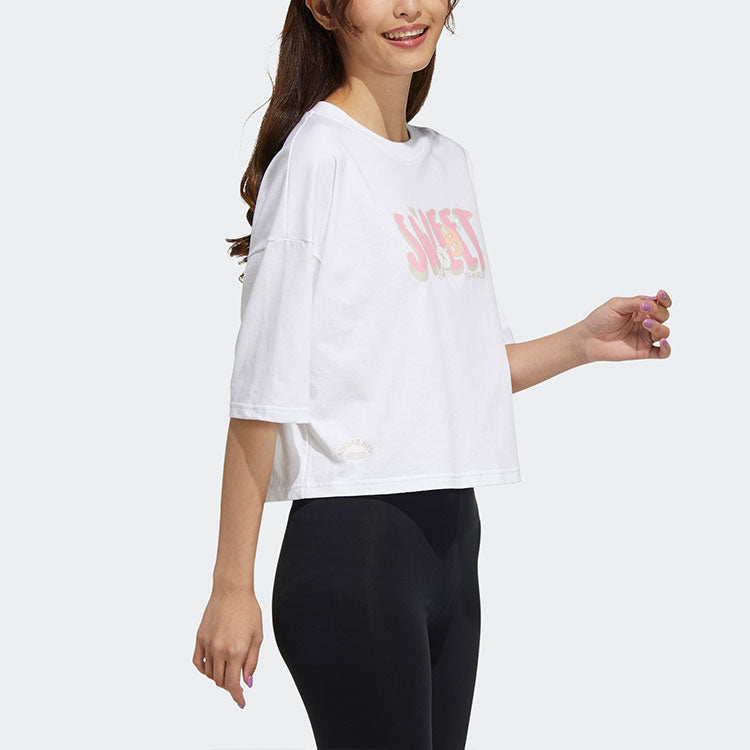 (WMNS) adidas neo May Love Printing Round-neck White HB6871