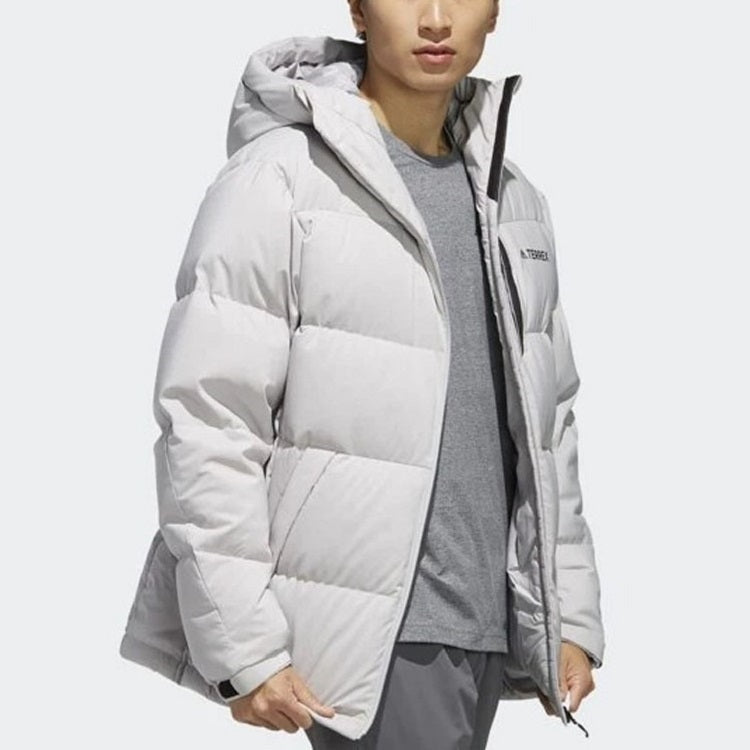 adidas Outdoor Sports hooded Stay Warm Down Jacket Gray White FJ9236