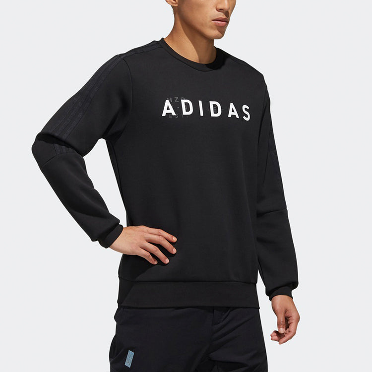 adidas logo Printing Sports Round Neck Pullover Black FM9377