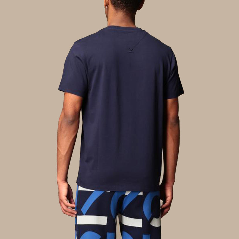 Men's KENZO SS22 Small Tiger Head Pattern Embroidered Round Neck Short Sleeve Navy Blue FB55TS0034SA-76