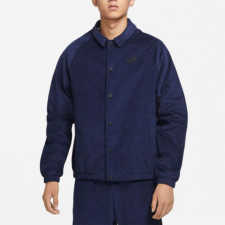 Men's Nike Stack Logo Casual Corduroy Jacket Deep Navy Blue DO2323-410