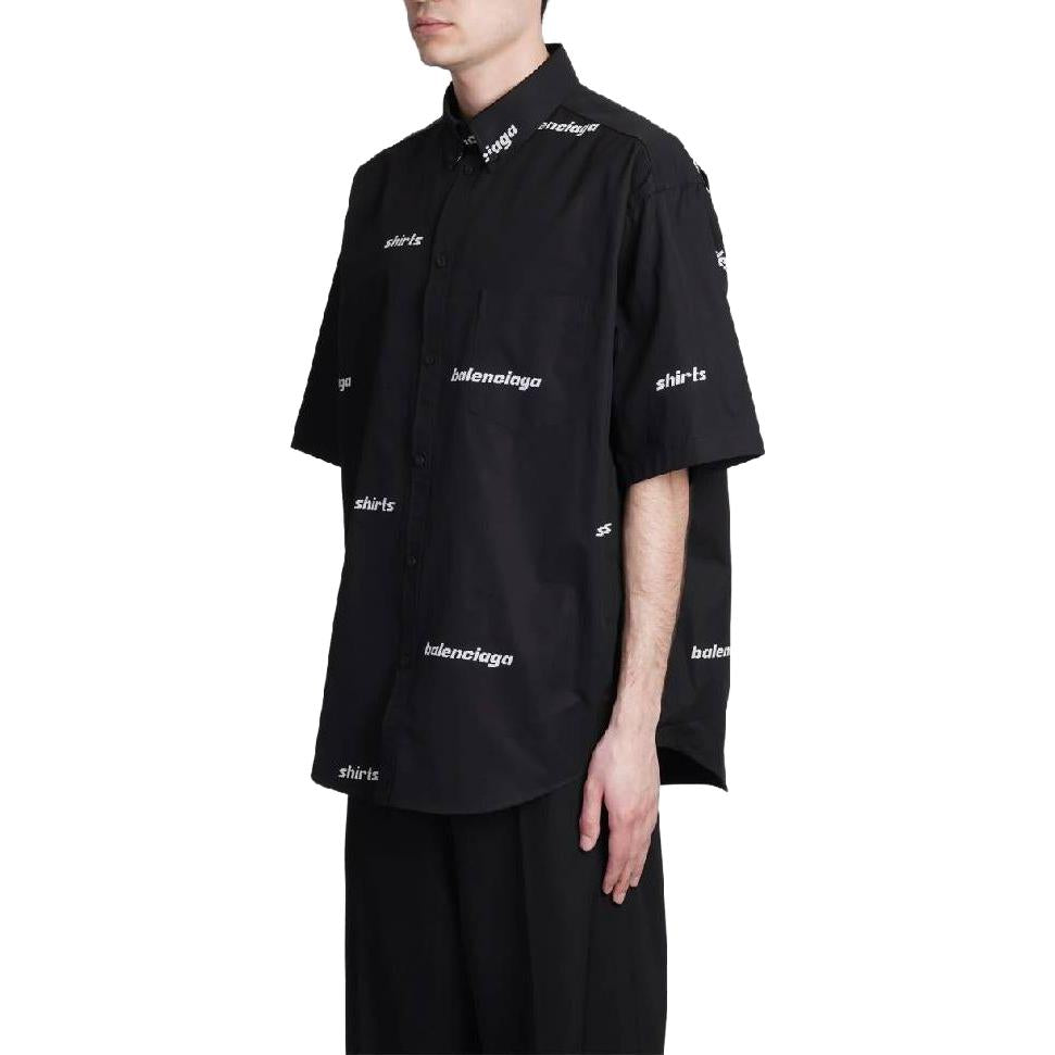 Balenciaga All Over Logo Short Sleeve Shirt 'Black White' 681702TOL651070