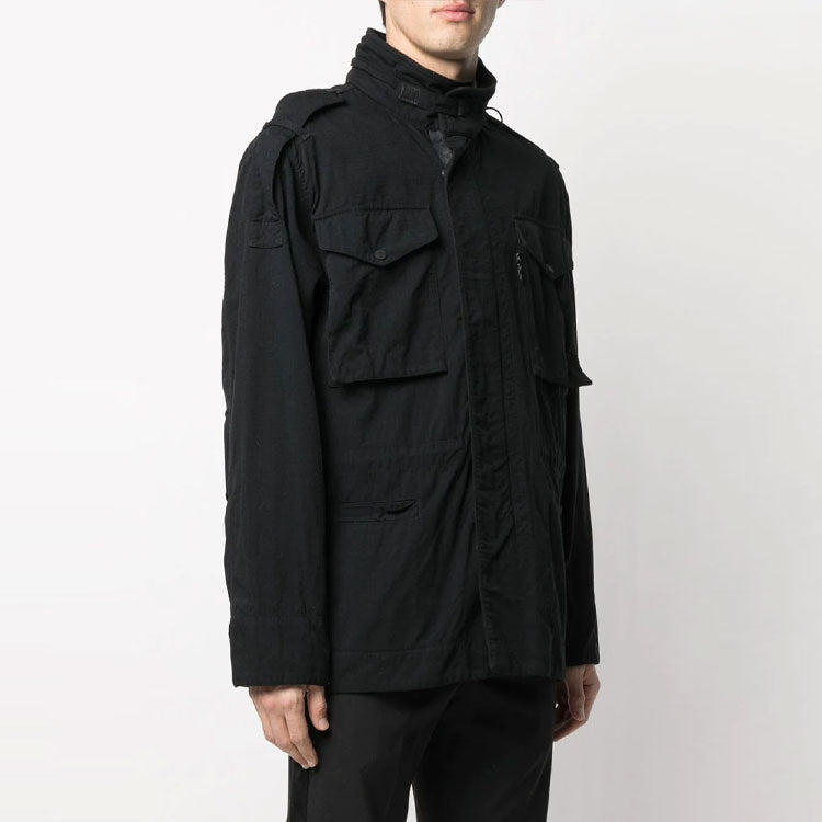 Off-White FW21 Arrows Logo Cargo Pocket Solid Color Long Sleeves Jacket Ordinary Version Black OMEL015R21FAB0011001