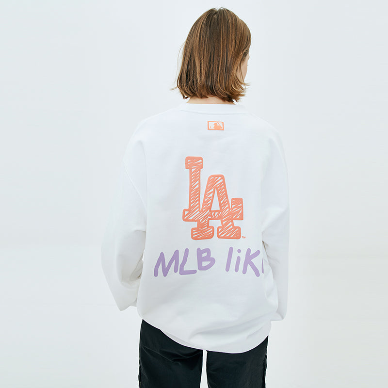 MLB LIKE Series Los Angeles Dodgers Long Sleeves Thin Loose Graffiti Printing Unisex White 31MT08011-07W
