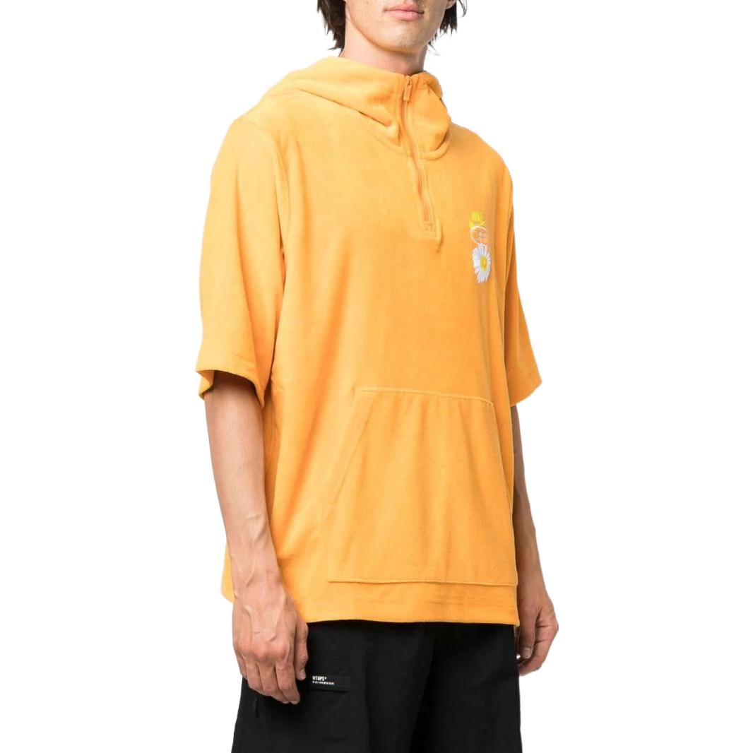 Men's Nike Alphabet Logo Printing Half Zipper Hooded Short Sleeve Yellow DM5062-886