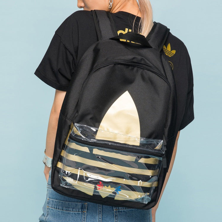 Black originals Adicolor Large Trefoil Classic Backpack 'Black Gold Metallic' FT8913