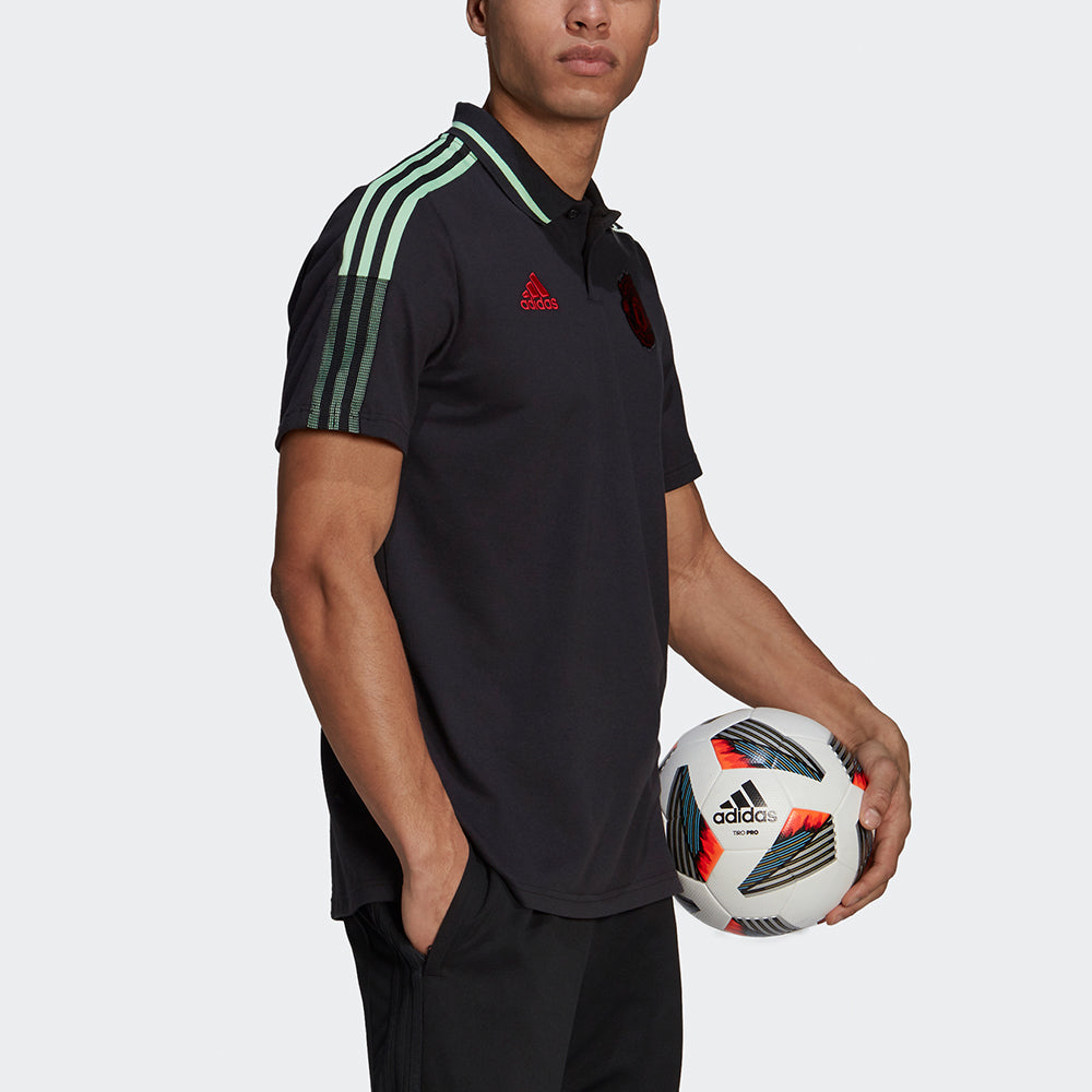 adidas MENS Mufc Polo Manchester United Football Polo Shirt Black GR9578