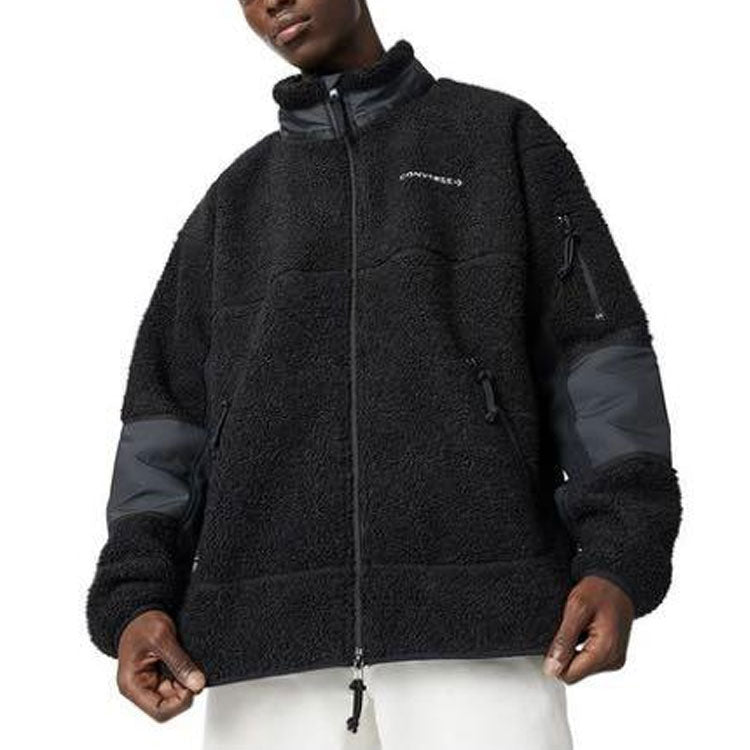 Men's Converse Splicing Stay Warm Stand Collar Jacket Black 10018039-A01