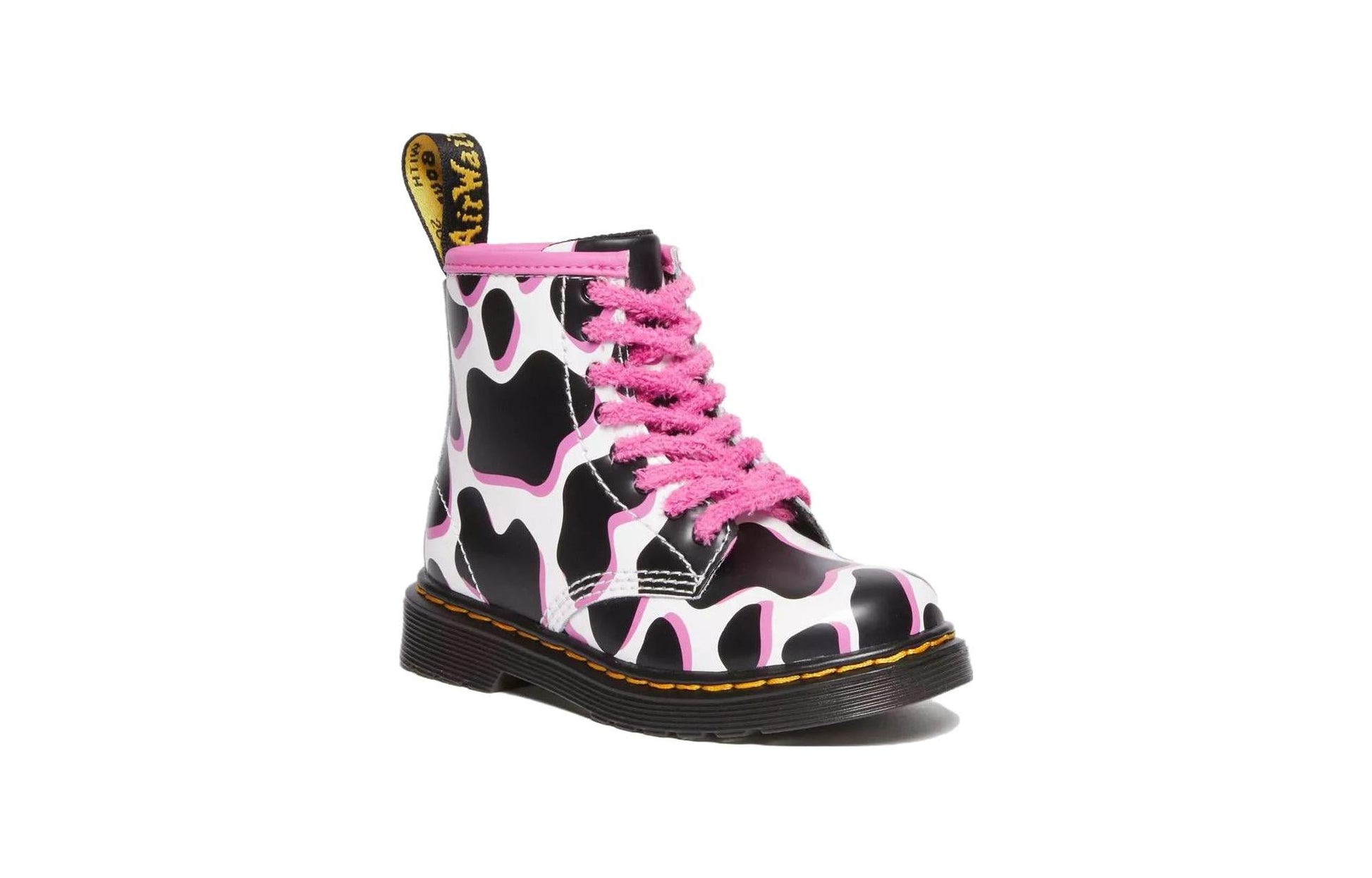 (TD) Dr. Martens 1460 Cow Print Patent Leather Lace Up Boots 'Black White Pink' 31312100