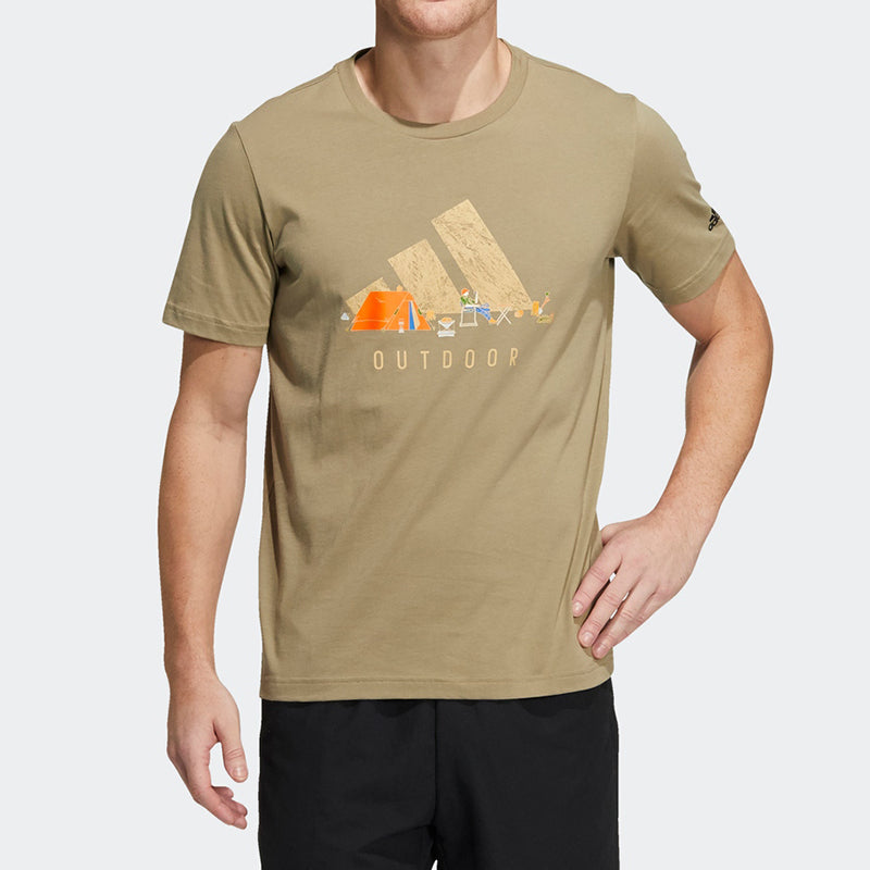 Men's adidas Solid Color Round Neck Short Sleeve Green T-Shirt HE7359