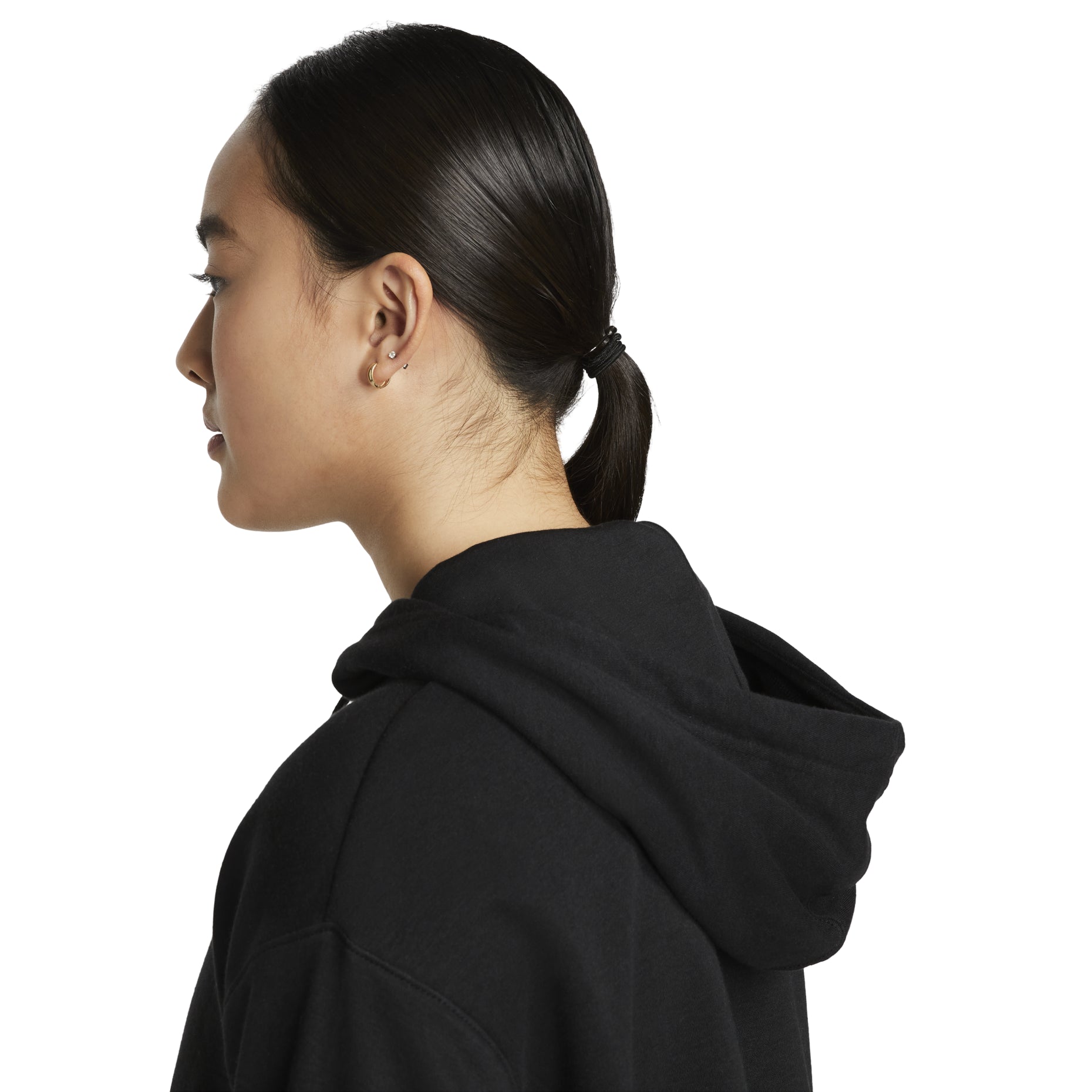 (WMNS) Nike Sportswear Logo Embroidered Loose Fleece Hoodie Black DO7257-010