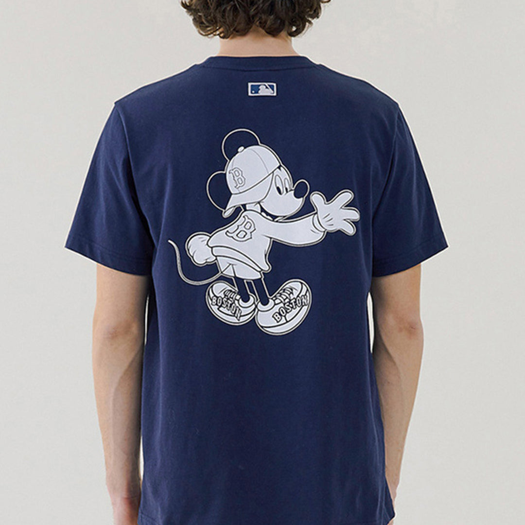 MLB x Disney Crossover Boston Red Sox Mickey Printing Short Sleeve Unisex Navy Blue 31TSK1031-43N