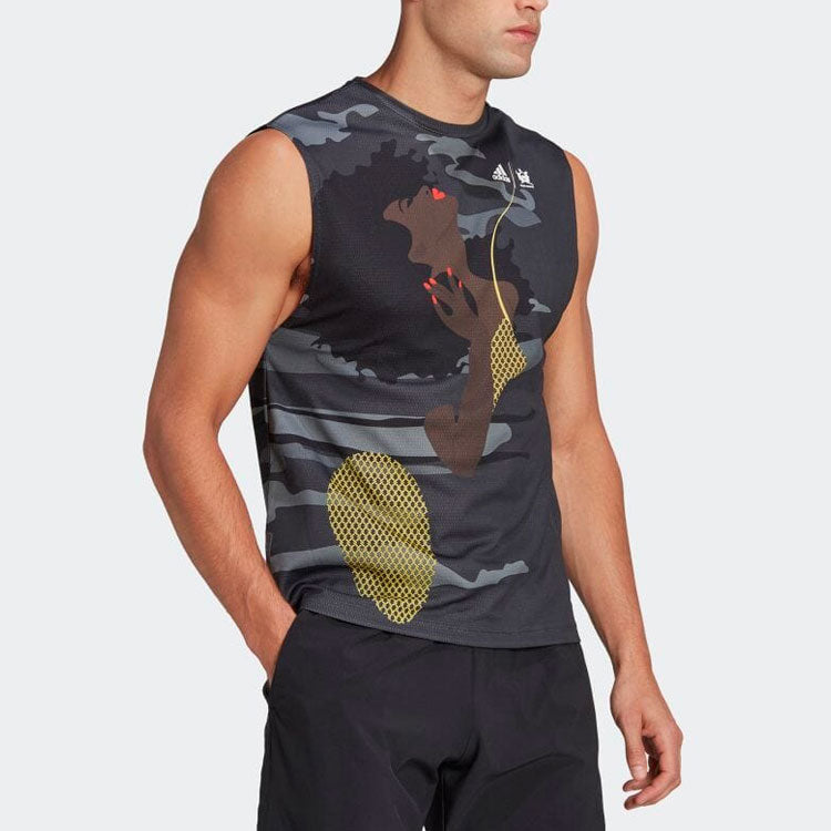 adidas Round Neck Comics Character Printing Black Vest HN9439