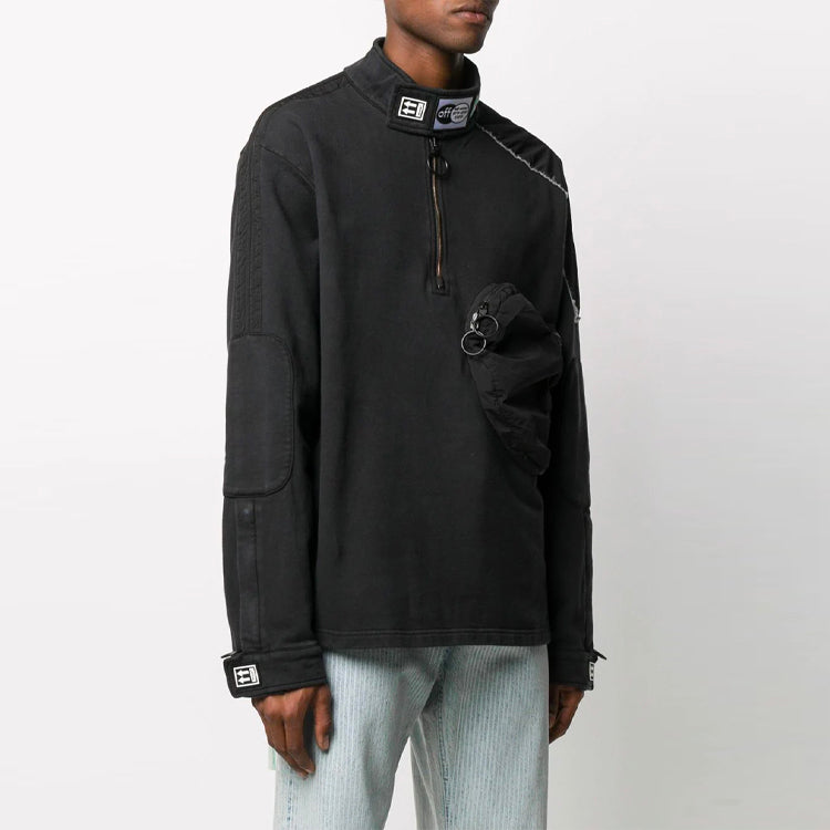Men's Off-White FW21 Pocket Detail Half Zipper Fleece Pullover Loose Fit Black OMBA041F19E300221010